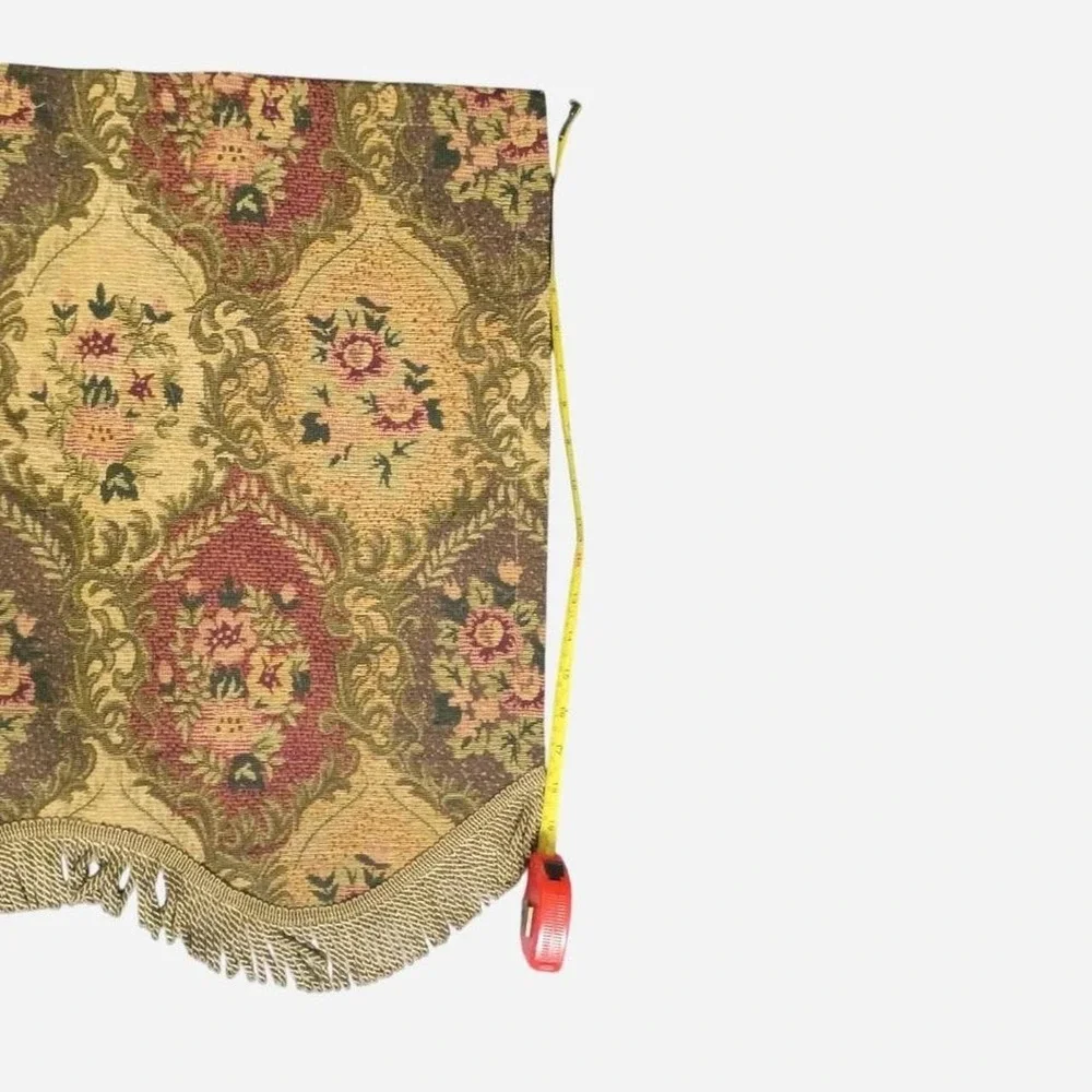 Vintage Floral Valance With Fringe Featuring A Repeating Floral & Damask Design